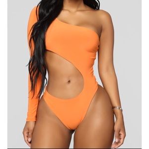 NWT CUTTING YOU OFF LONG SLEEVE BODY SUIT ORANGE